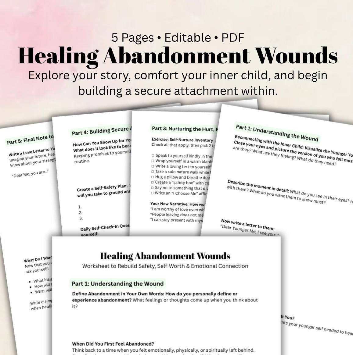 Healing Abandonment Wounds Worksheet Inner Child Journal Prompts  Self-Healing Therapy Workbook Trauma Recovery PDF