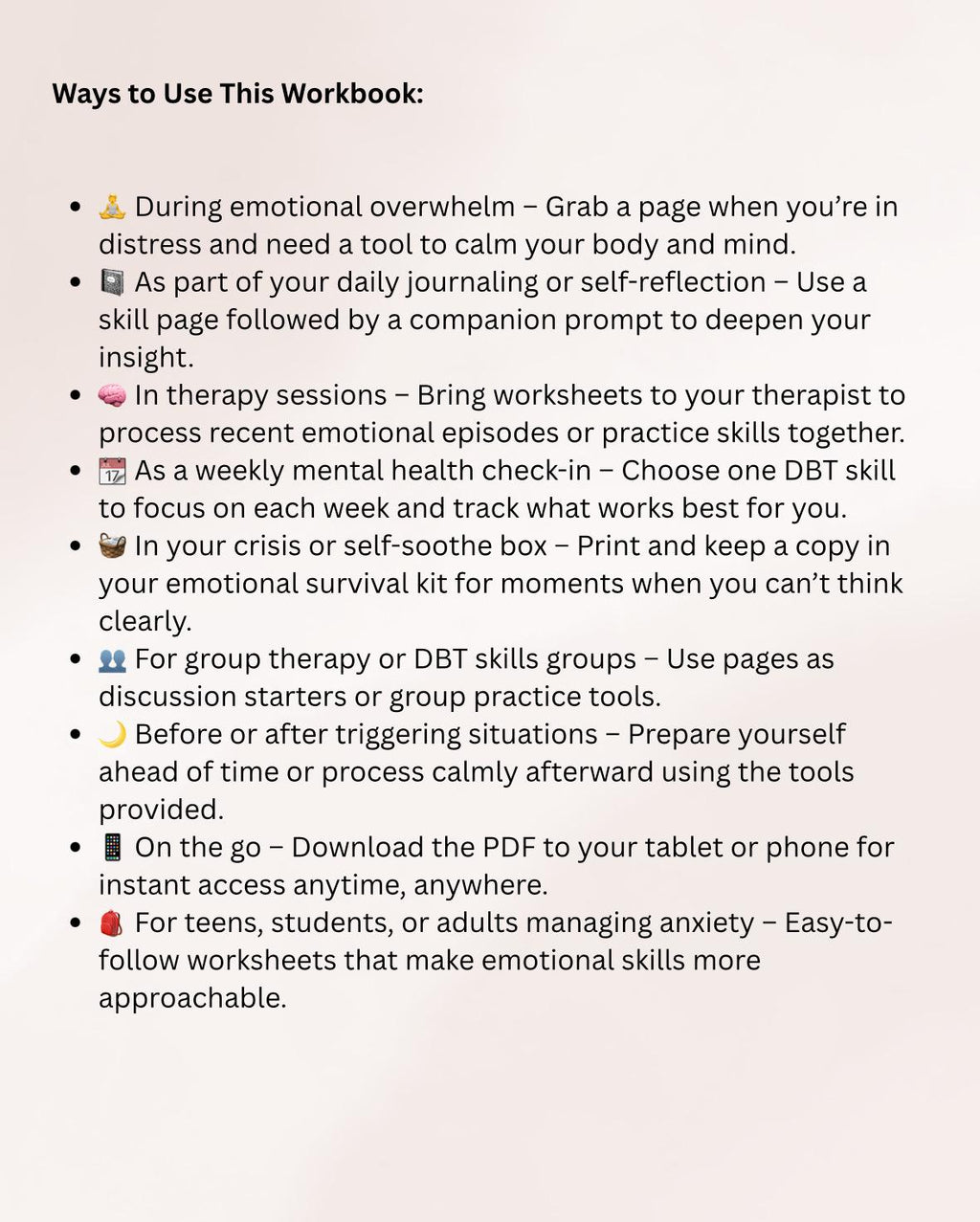 DBT Emotion Regulation Toolkit Worksheets for Distress Tolerance Opposite Action Self-Soothing Emotion Wheel