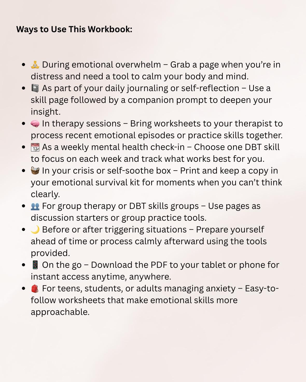 DBT Emotion Regulation Toolkit Worksheets for Distress Tolerance Opposite Action Self-Soothing Emotion Wheel