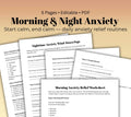 Morning & Night Anxiety Workbook: Mental Health Journal (PDF Downloadable, Editable, 5 Pages)