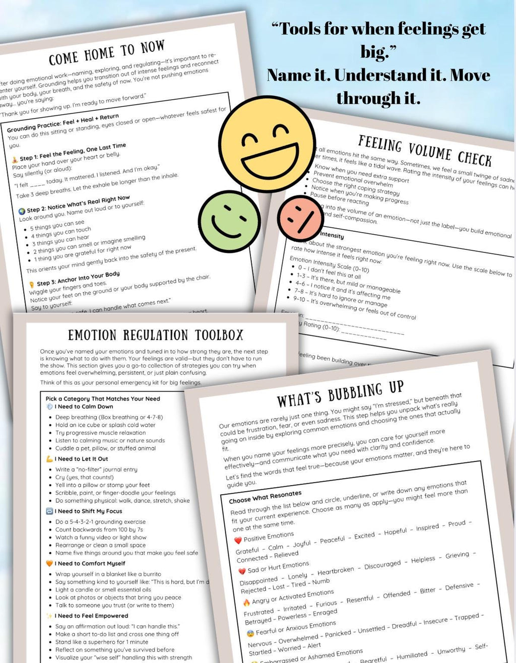 Emotions, Name it to Tame it, Emotional Regulation & Coping Tools (PDF Downloadable)