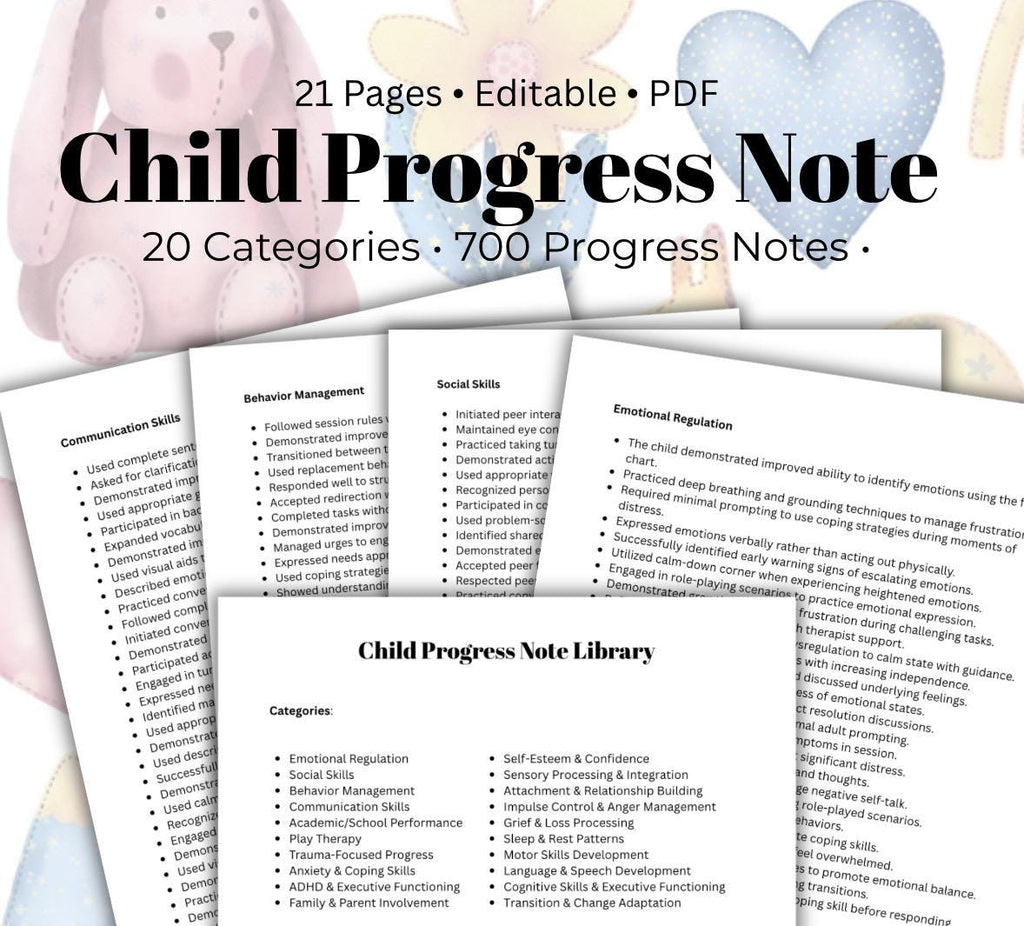 Child Therapy Progress Notes Editable Childrens Counseling Tool Document Childs Progress in Interventions