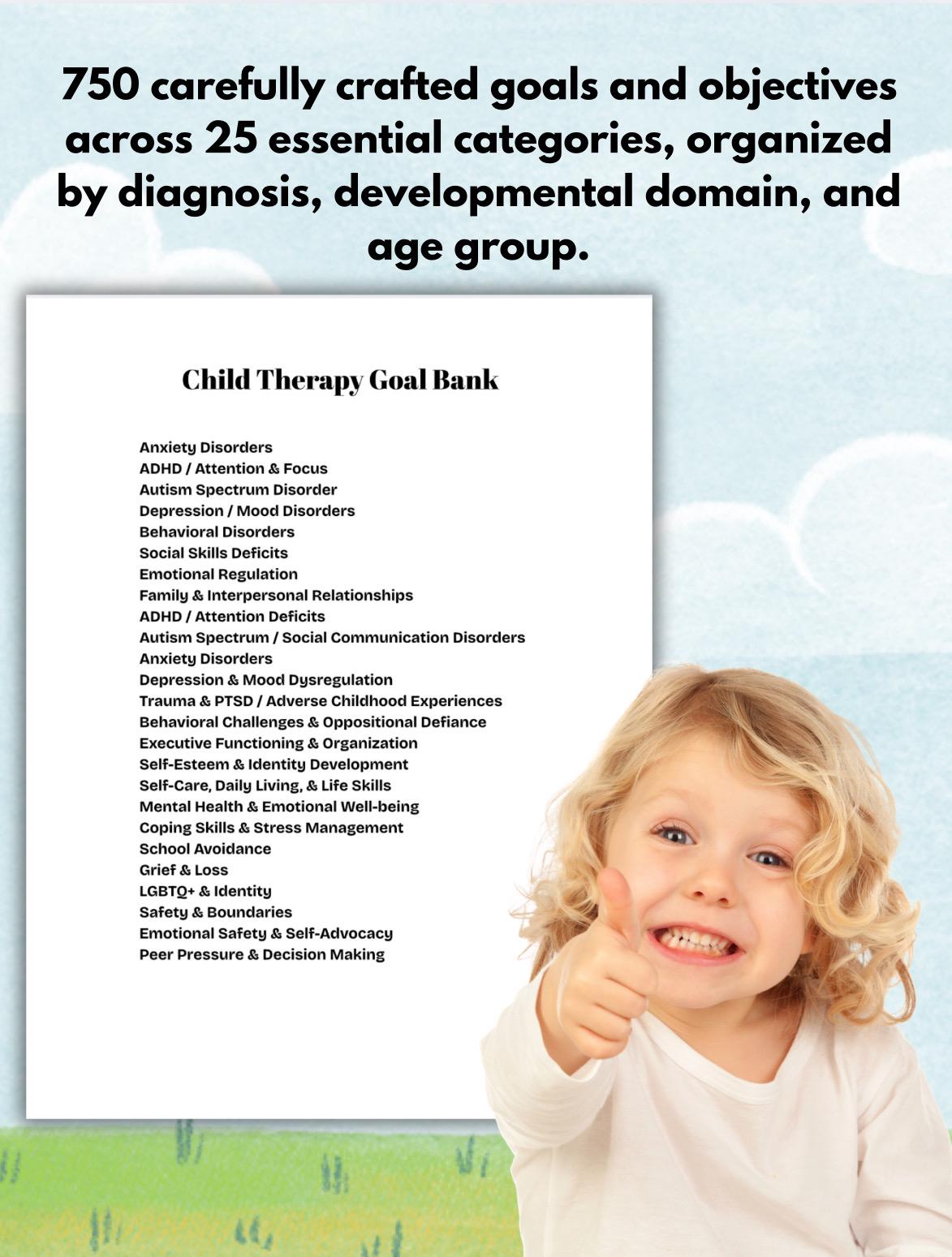 Child Therapy Goal Bank: 750+ Pediatric Mental Health Objectives (PDF Download)