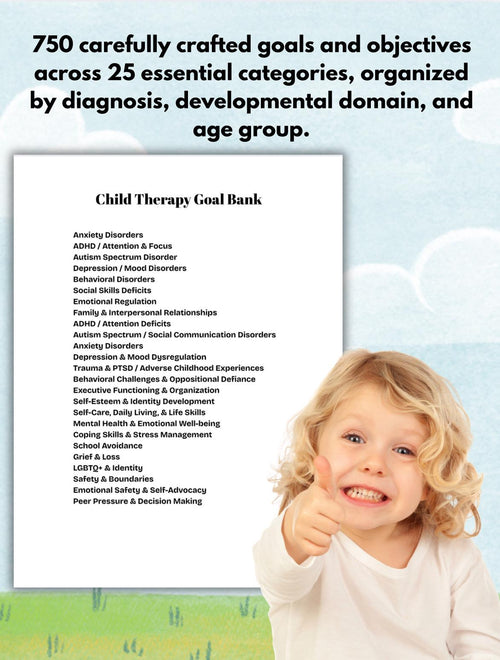 Child Therapy Goal Bank: 750+ Pediatric Mental Health Objectives (PDF Download)