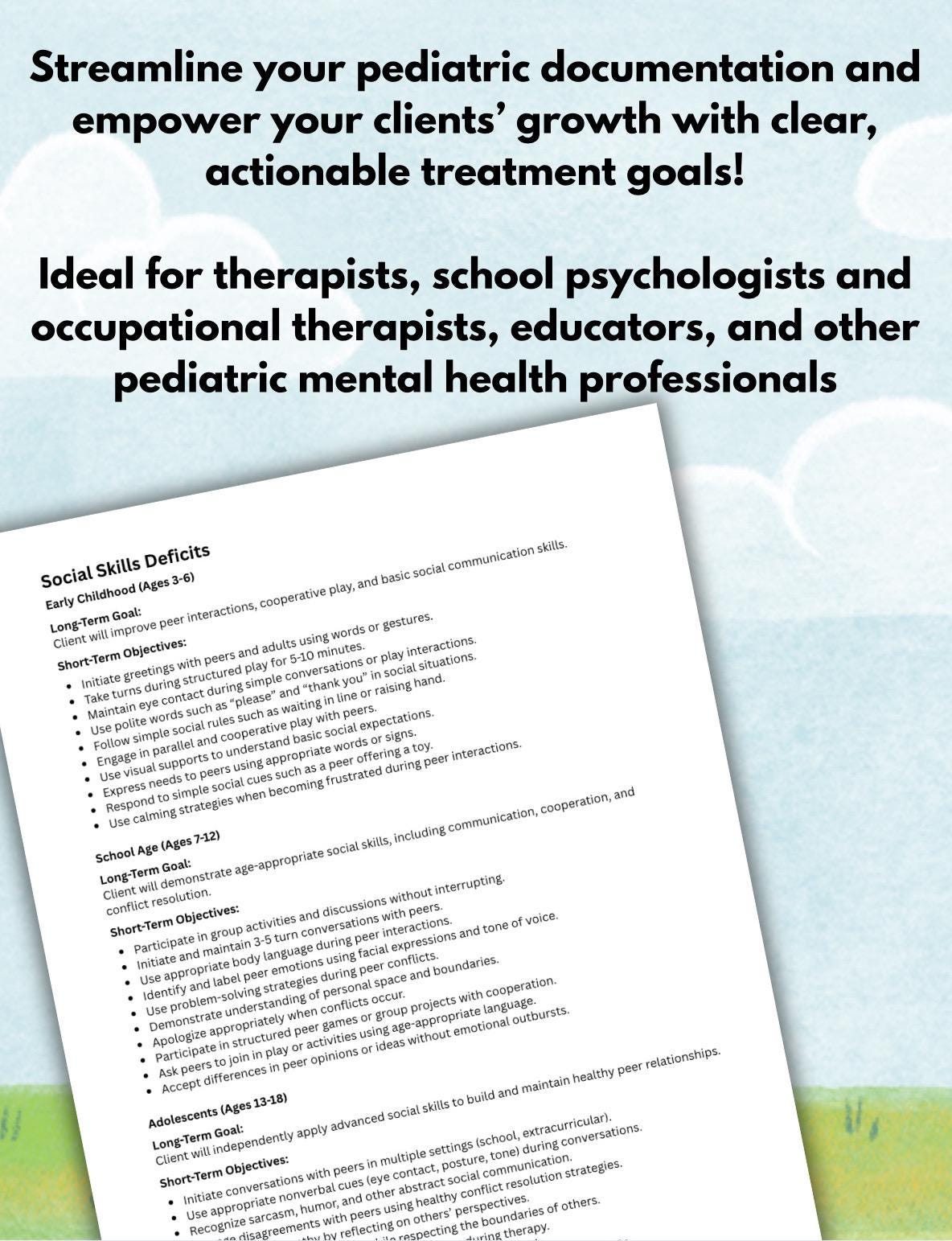 Child Therapy Goal Bank: 750+ Pediatric Mental Health Objectives (PDF Download)