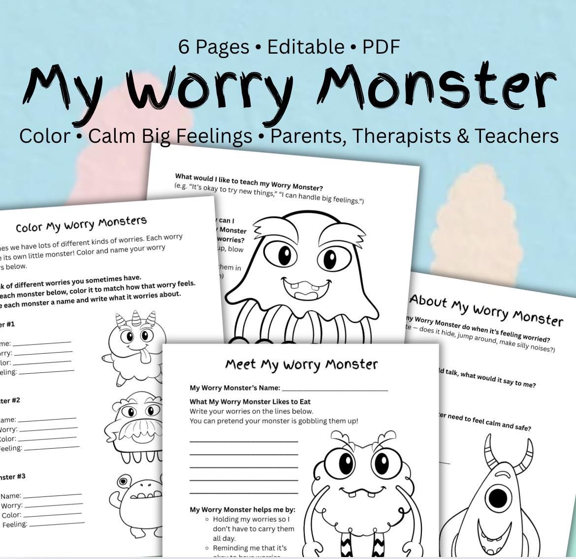 Worry Monster Activity Pack: Kids Anxiety & Emotion Regulation (PDF Download)
