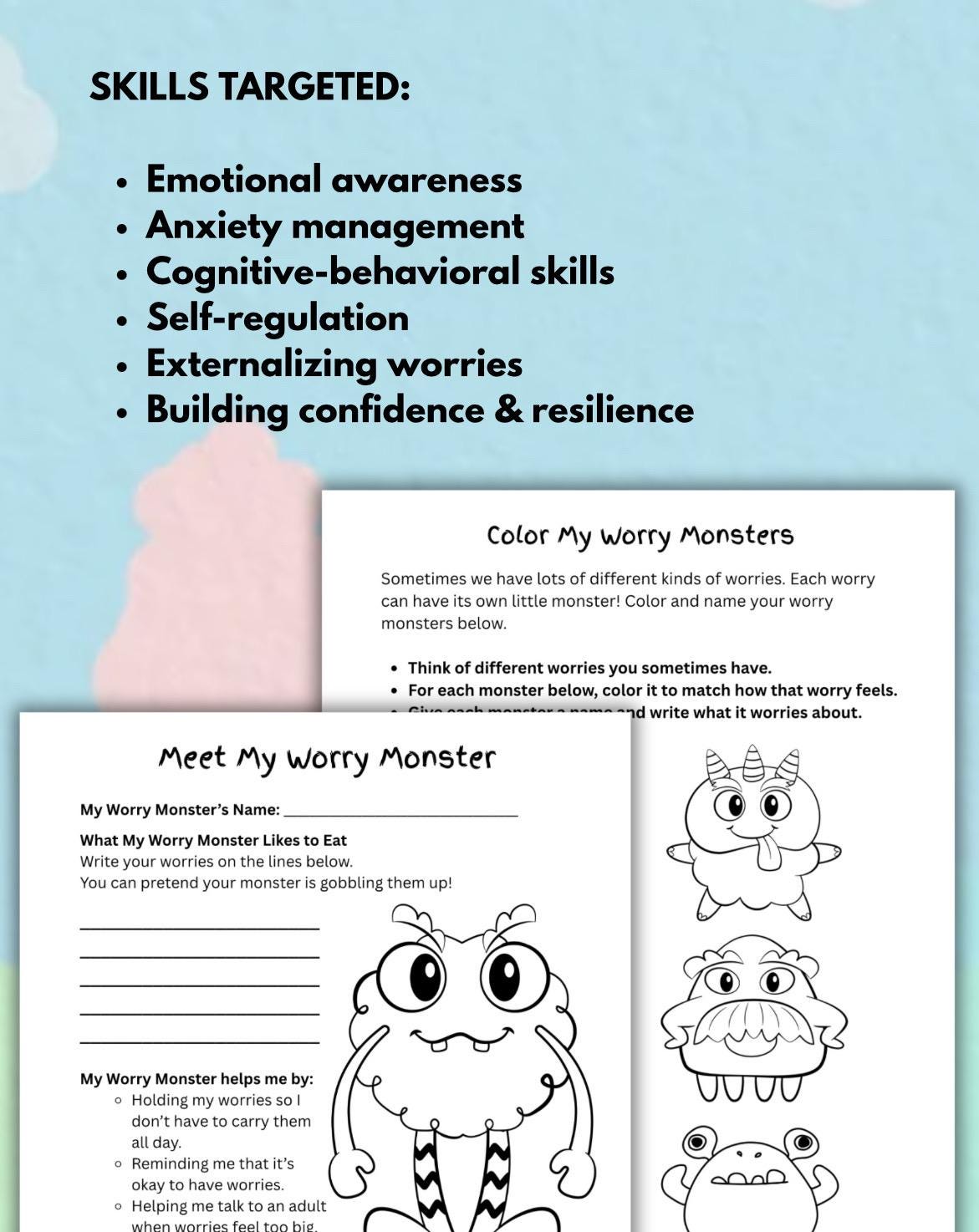 Worry Monster Activity Pack: Kids Anxiety & Emotion Regulation (PDF Download)