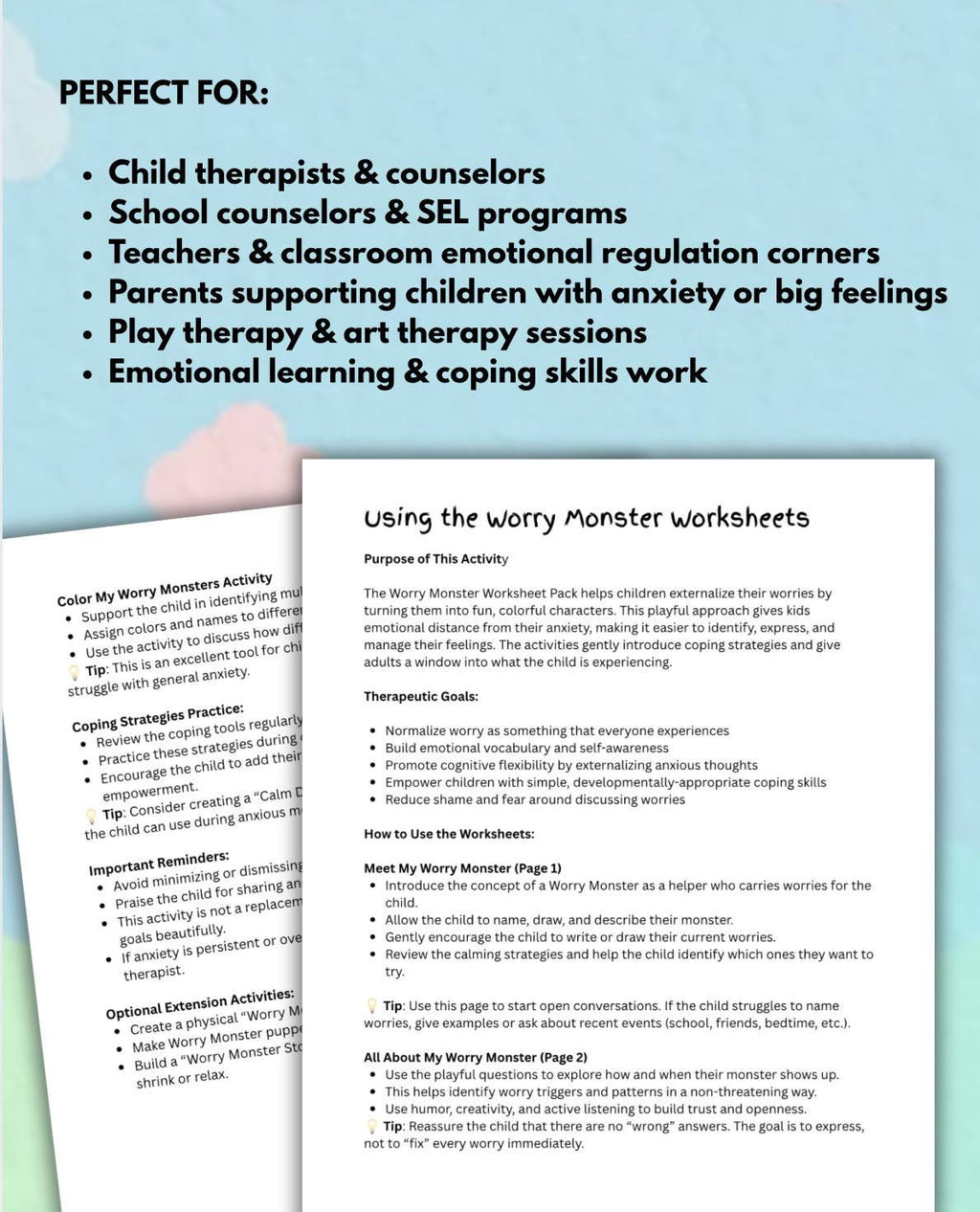 Worry Monster Activity Pack: Kids Anxiety & Emotion Regulation (PDF Download)