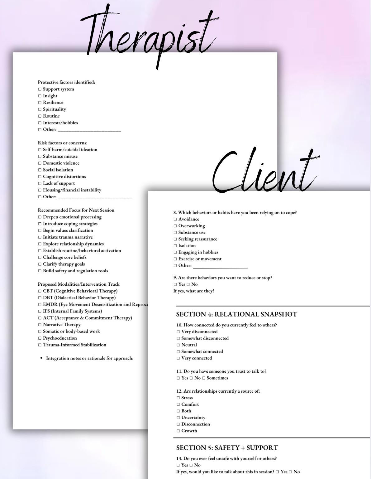 Client Intake & Intervention Planning Worksheet PDF Therapist Post-Session Planning, Mental Health Notes Printable