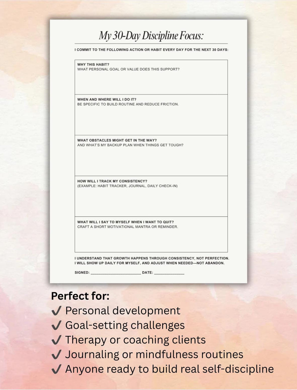Transform Your Habits Self Discipline Challenge Motivation Tool Printable