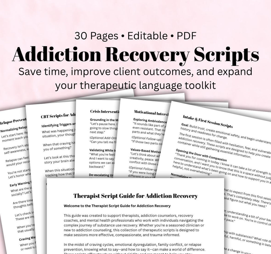 Addiction Therapy Scripts: Counselor Recovery Sessions, Coping Skills (PDF Downloadable Printables)