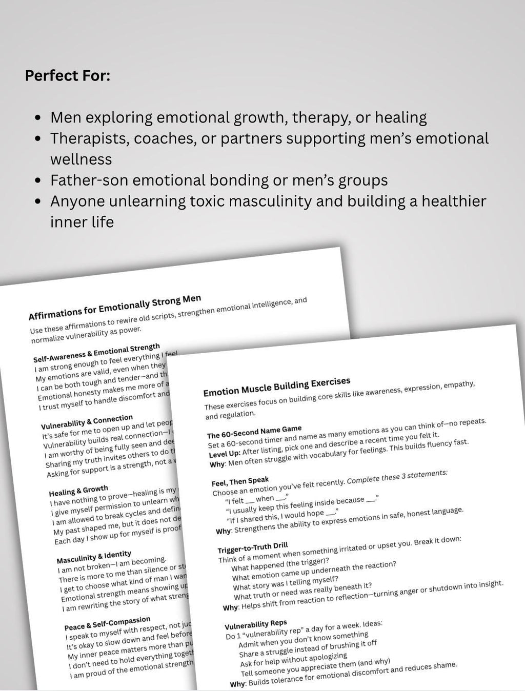 Men's Emotional Vulnerability Workbook: Self-Discovery & Mental Health (PDF Downloadable)