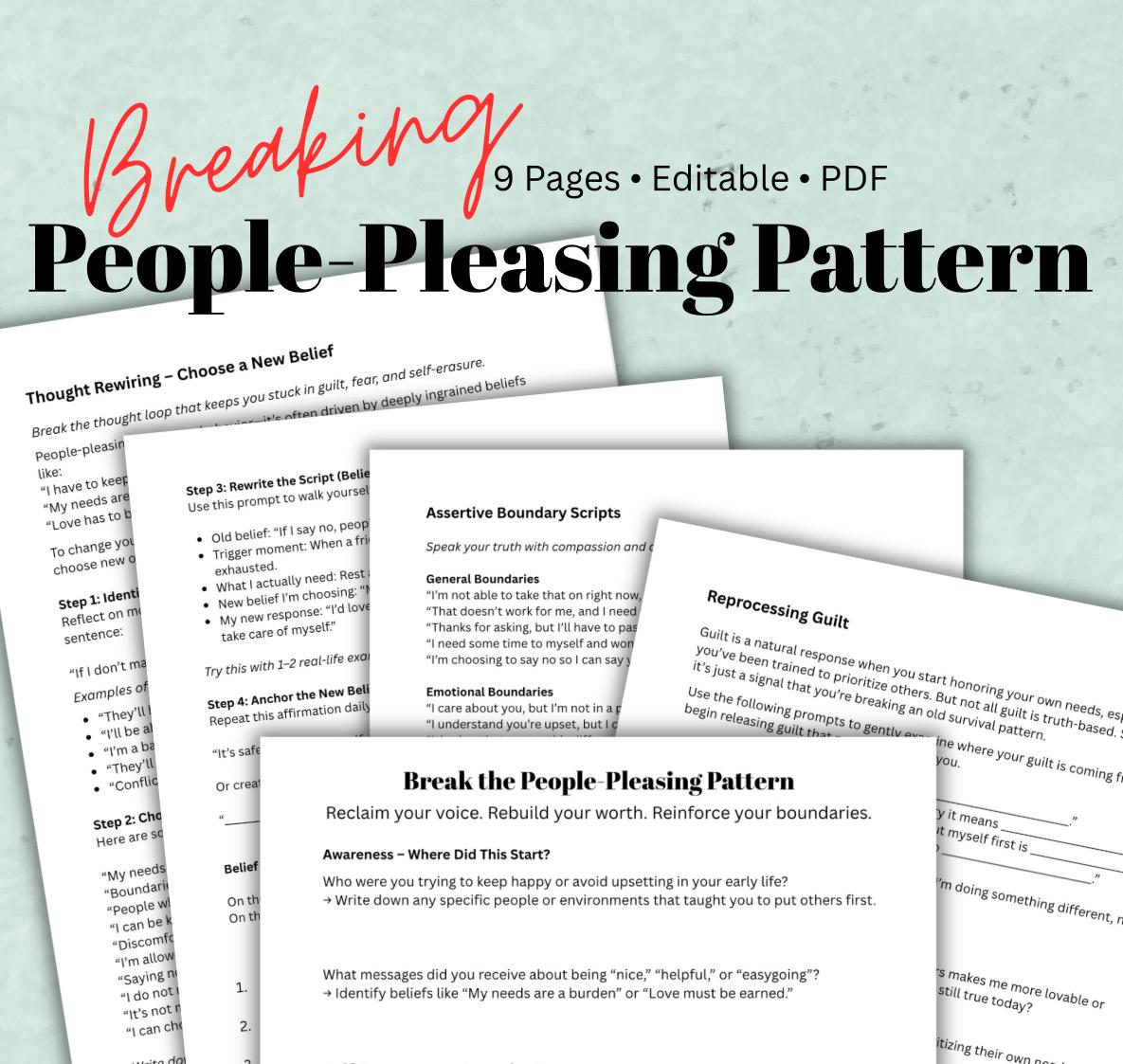 People-Pleasing Worksheet: Boundaries & Inner Healing (PDF Downloadable