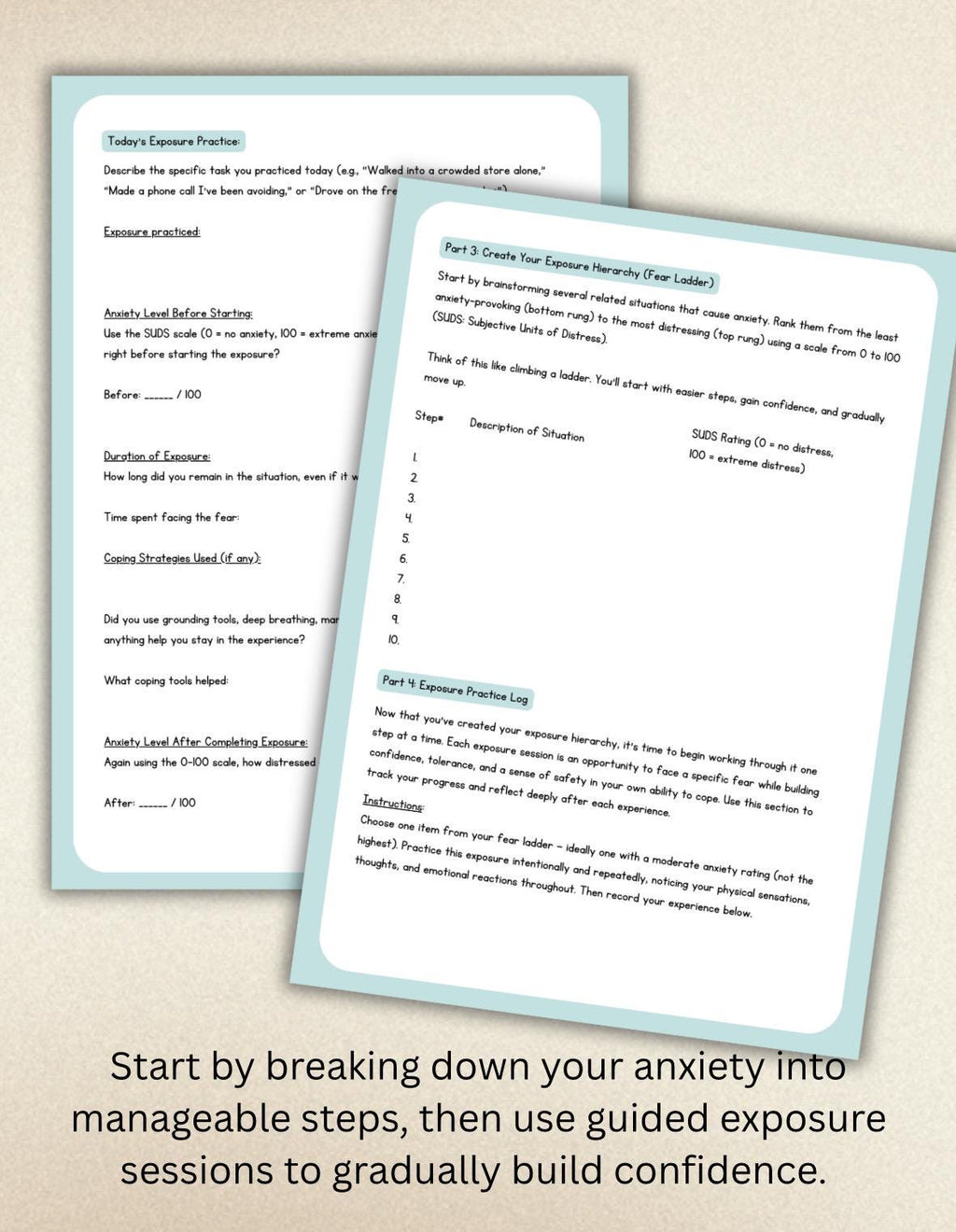 Anxiety Exposure Worksheet: Fear Ladder, CBT Therapy Tool (PDF Download, Editable, 6 Pages)