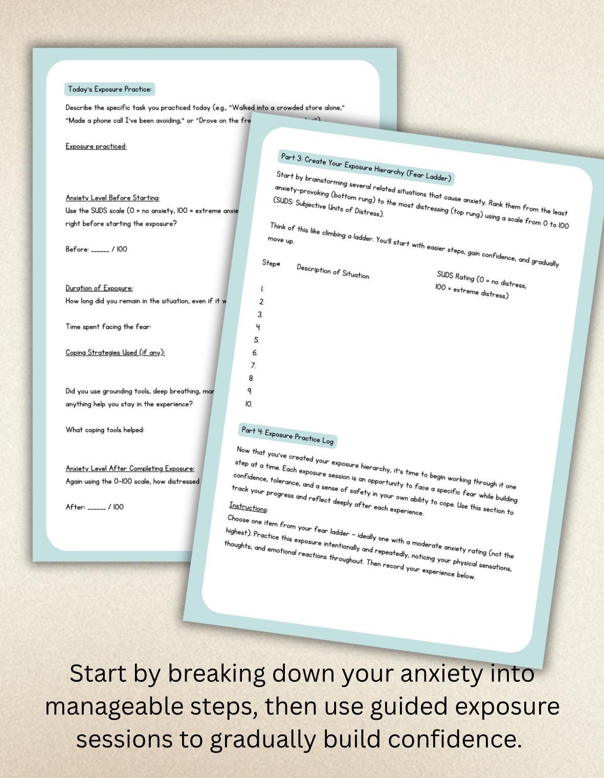Anxiety Exposure Worksheet: Fear Ladder, CBT Therapy Tool (PDF Download, Editable, 6 Pages)
