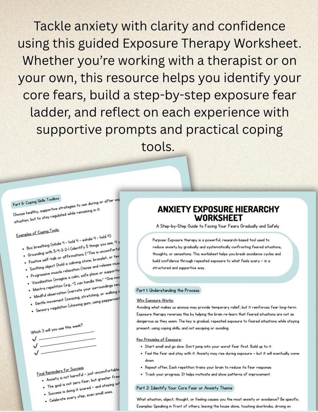 Anxiety Exposure Worksheet: Fear Ladder, CBT Therapy Tool (PDF Download, Editable, 6 Pages)