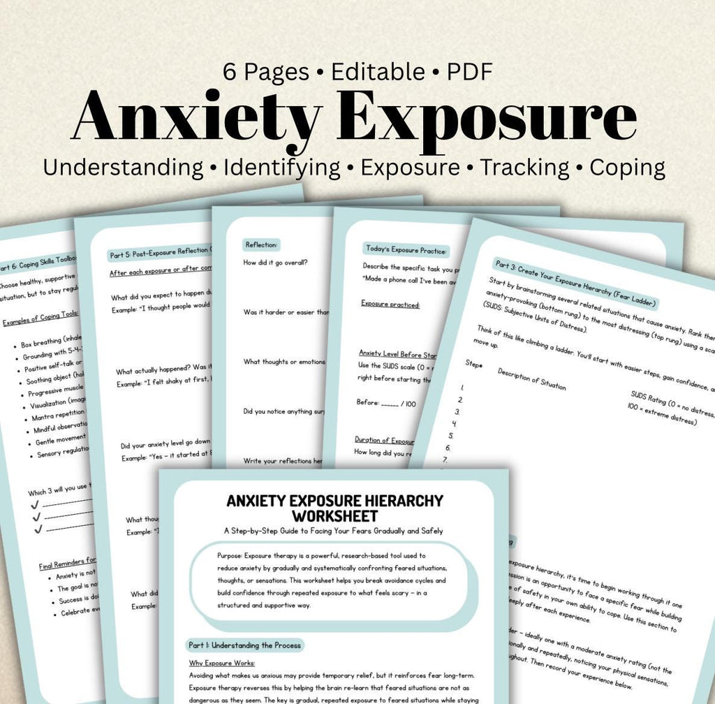 Anxiety Exposure Worksheet: Fear Ladder, CBT Therapy Tool (PDF Download, Editable, 6 Pages)