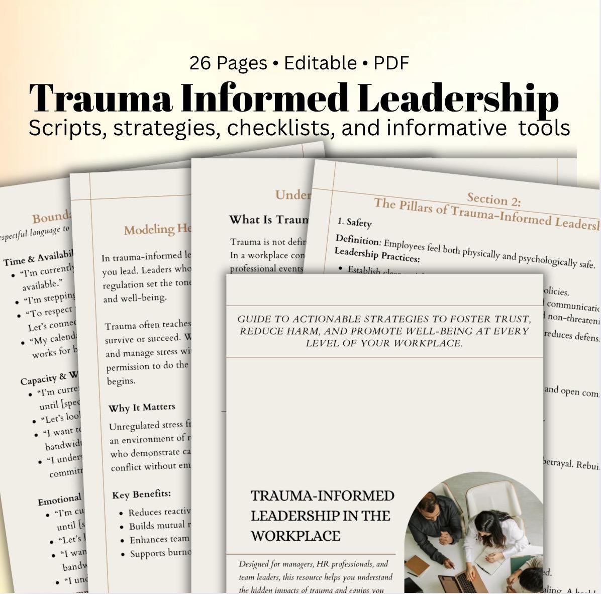 Trauma-Informed Leadership Guide: HR Toolkit, Boundaries & Burnout Support (PDF Download, Editable, 26 Pages)