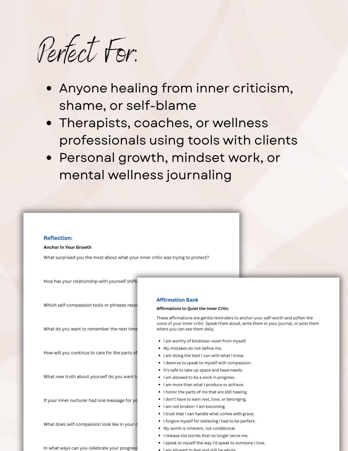 Self-Compassion Journal Prompts: Healing Inner Critic Worksheet (PDF Downloadable