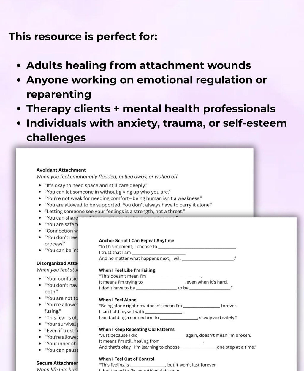 Self-Soothing Scripts & Fill-in-the-Blank Activity Workbook Self Regulation Tool Healing Attachment Wounds Coping Skills
