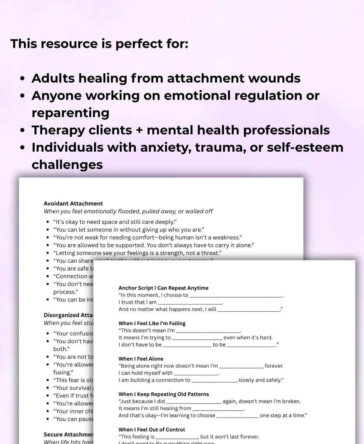 Self-Soothing Scripts & Fill-in-the-Blank Activity Workbook Self Regulation Tool Healing Attachment Wounds Coping Skills
