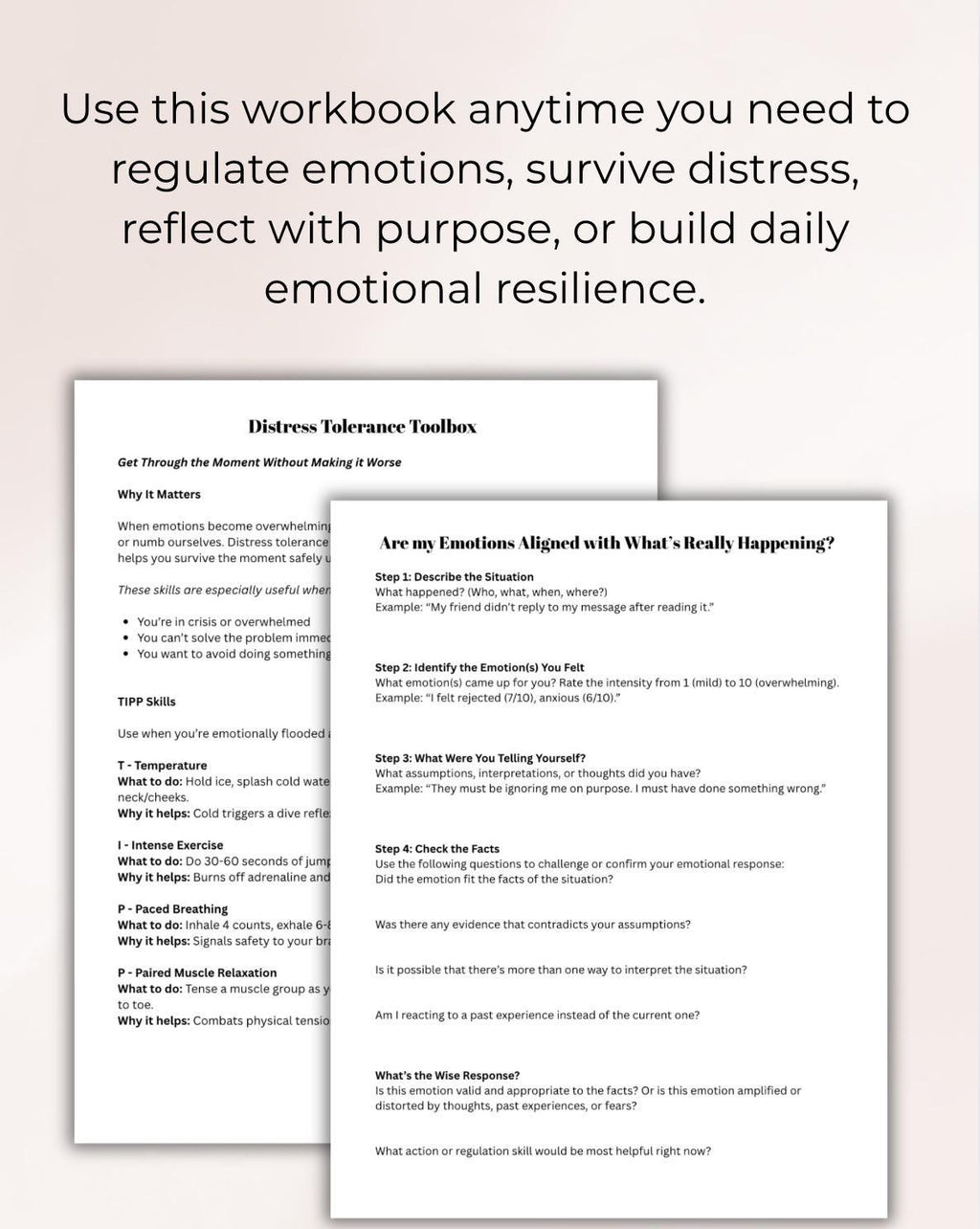 DBT Emotion Regulation Toolkit Worksheets for Distress Tolerance Opposite Action Self-Soothing Emotion Wheel