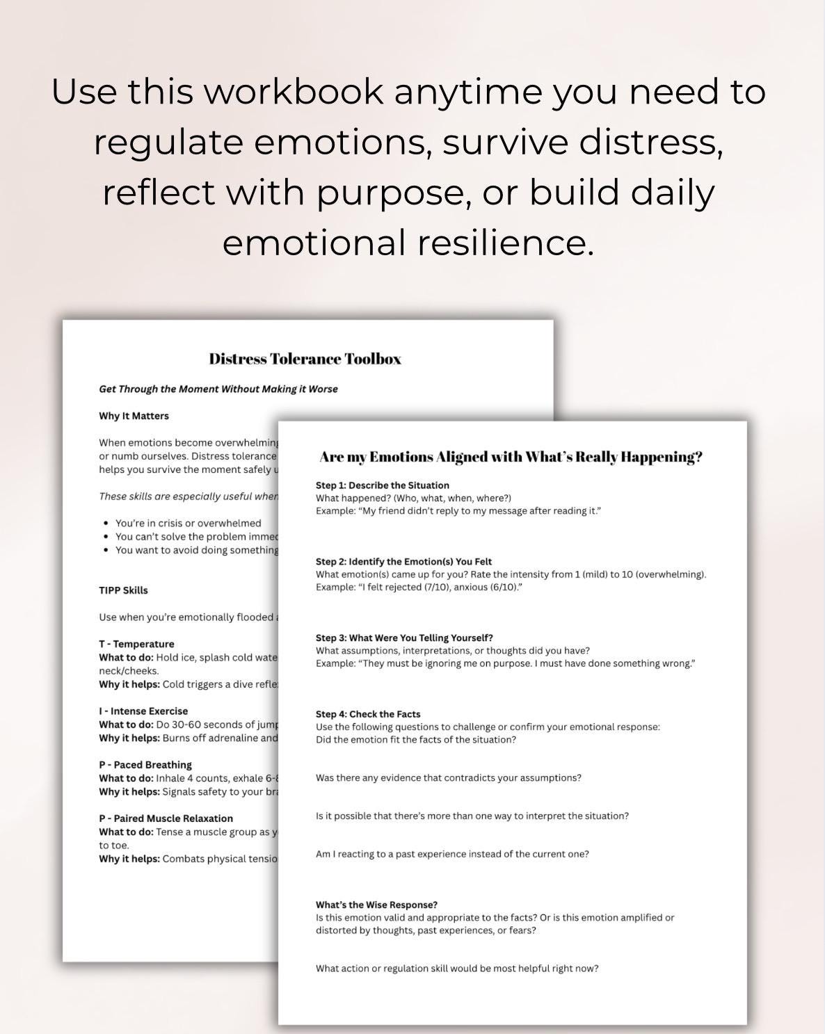 DBT Emotion Regulation Toolkit Worksheets for Distress Tolerance Opposite Action Self-Soothing Emotion Wheel