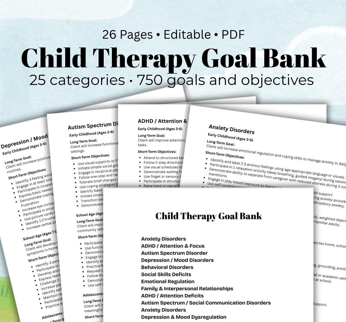 Child Therapy Goal Bank: 750+ Pediatric Mental Health Objectives (PDF Download)