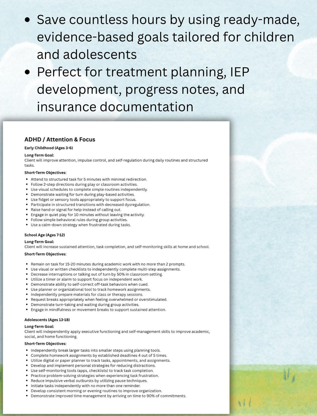 Child Therapy Goal Bank: 750+ Pediatric Mental Health Objectives (PDF Download)