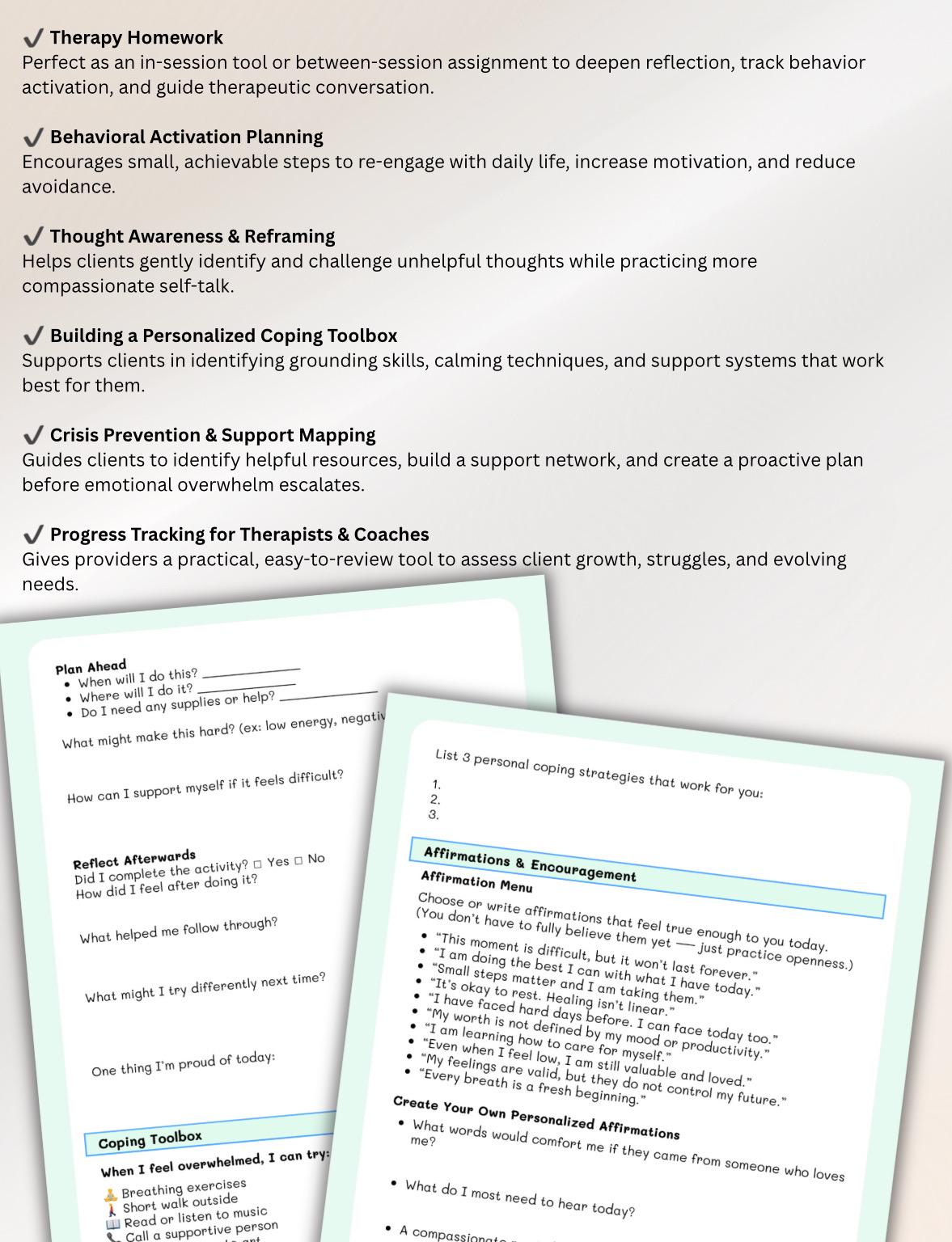 Depression Worksheet  Mental Health Workbook Therapist Client Handout Self-Help Printable Mood Tracker  Coping Tools