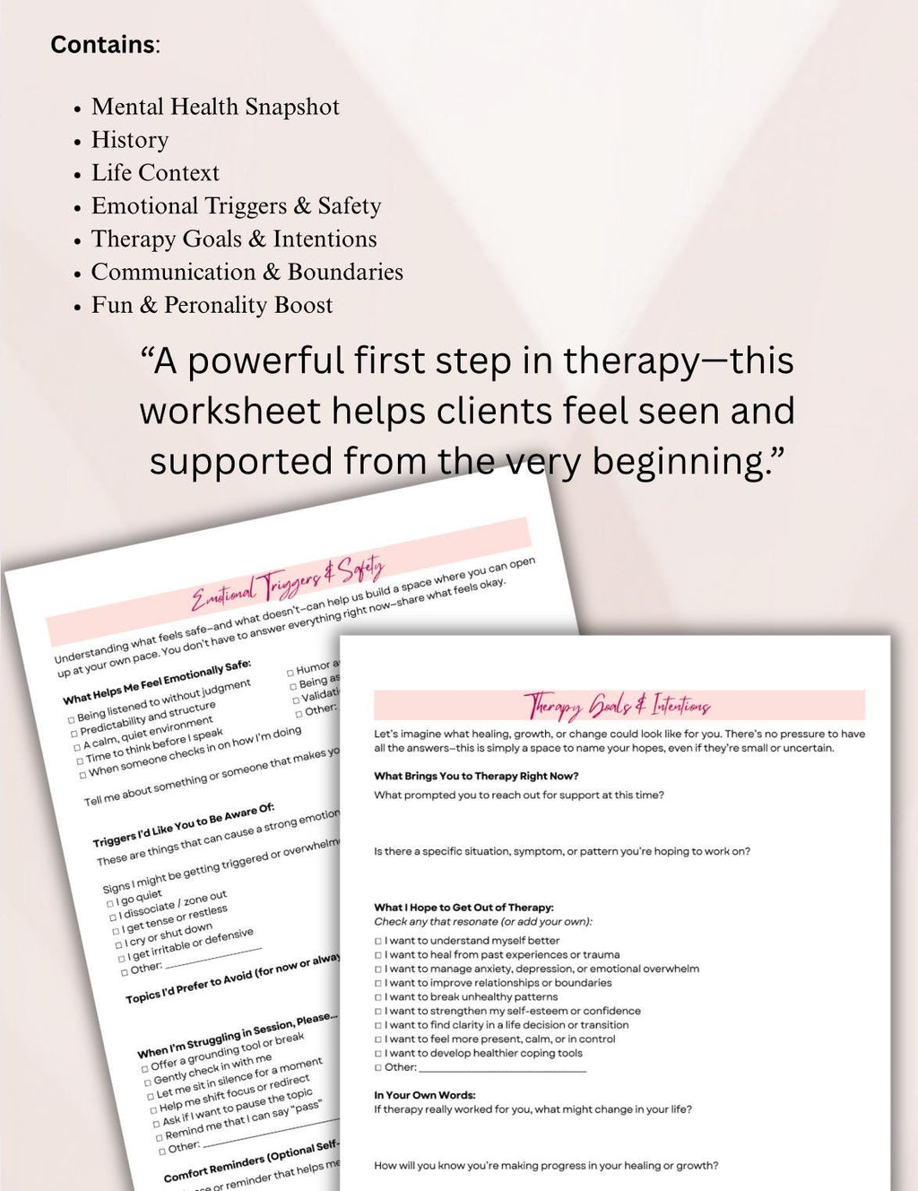 Therapy Client Intake Worksheet: Mental Health, Goals & Triggers (PDF Download)