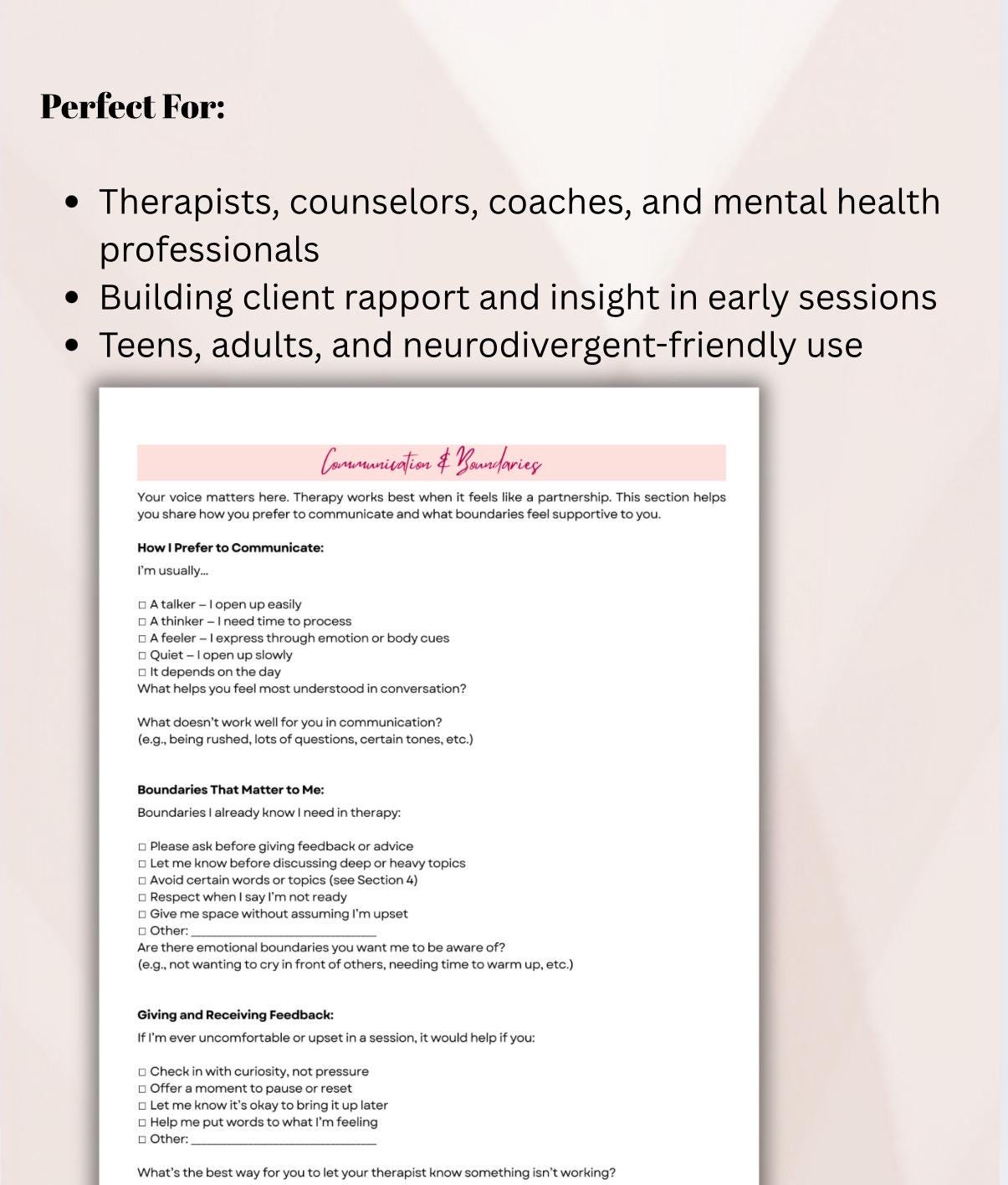 Therapy Client Intake Worksheet: Mental Health, Goals & Triggers (PDF Download)