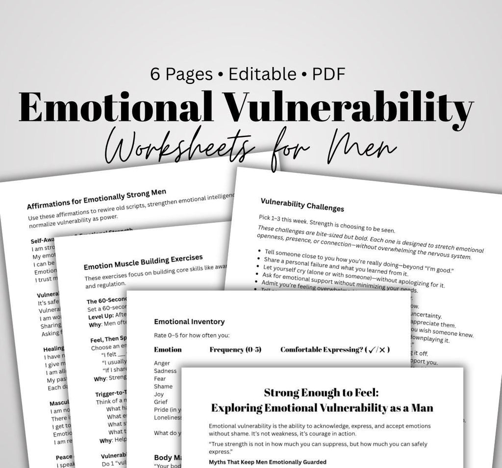 Men's Emotional Vulnerability Workbook: Self-Discovery & Mental Health (PDF Downloadable)