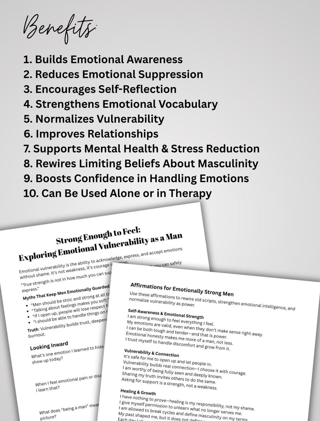Men's Emotional Vulnerability Workbook: Self-Discovery & Mental Health (PDF Downloadable)