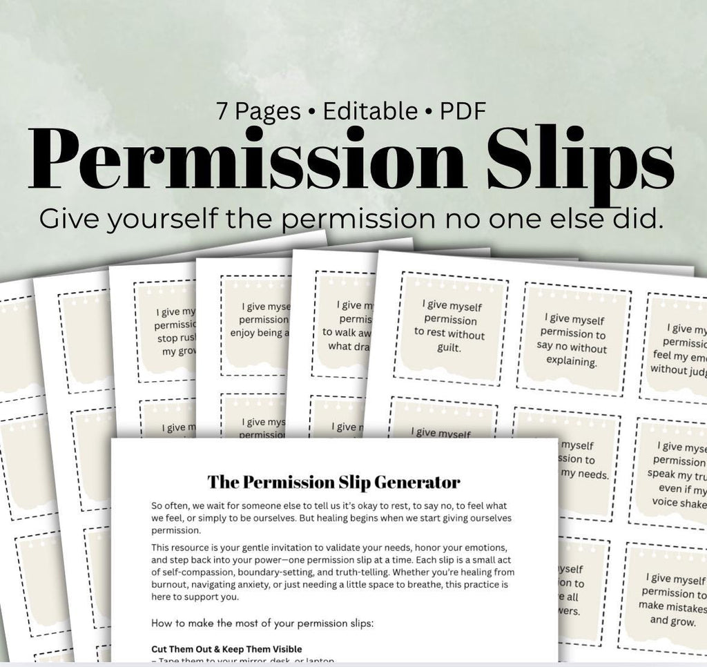Permission Slip Generator Printable  Mental Health Affirmations Self-Care Worksheet Therapy Tool Emotional Healing