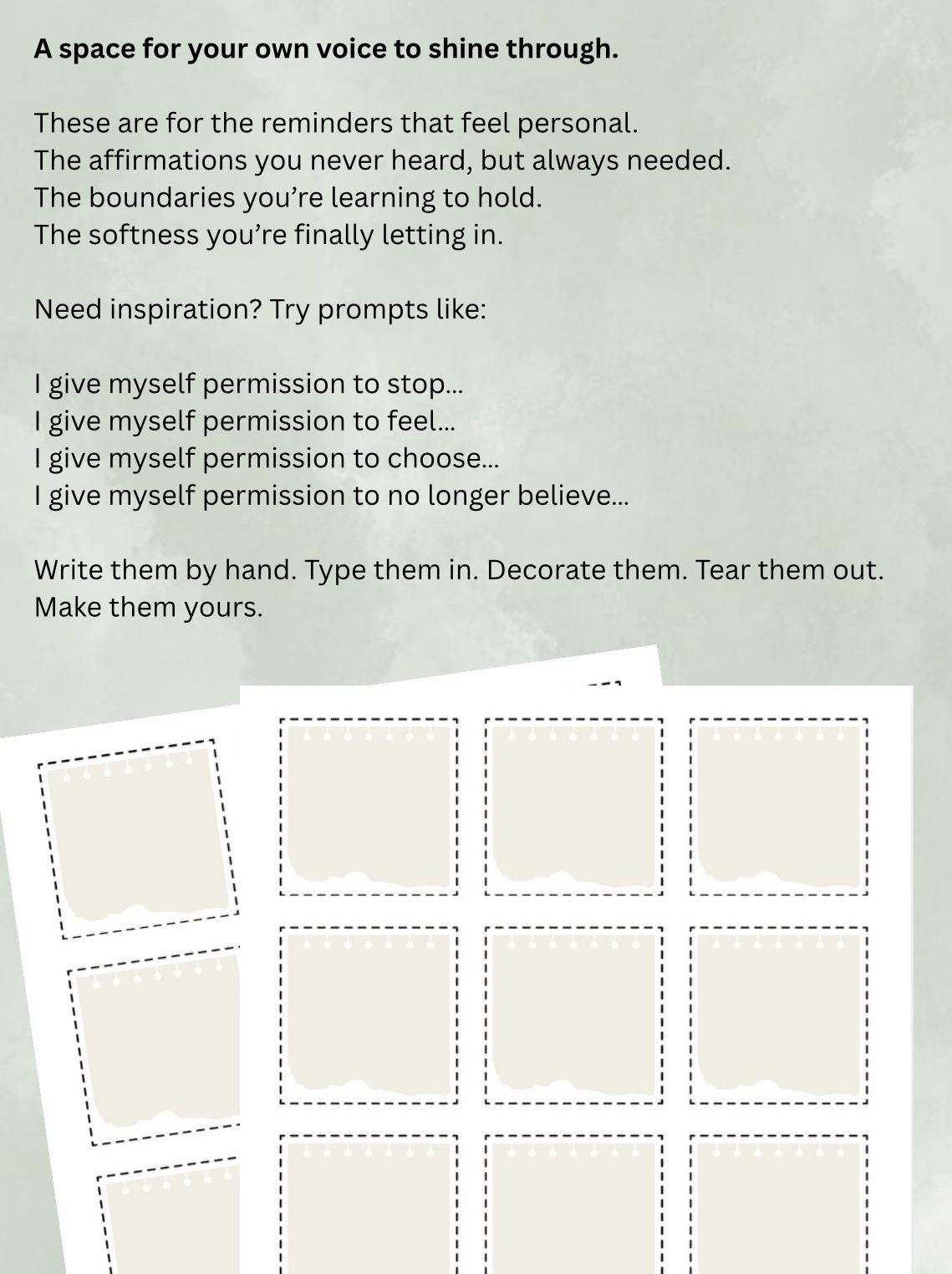 Permission Slip Generator Printable  Mental Health Affirmations Self-Care Worksheet Therapy Tool Emotional Healing