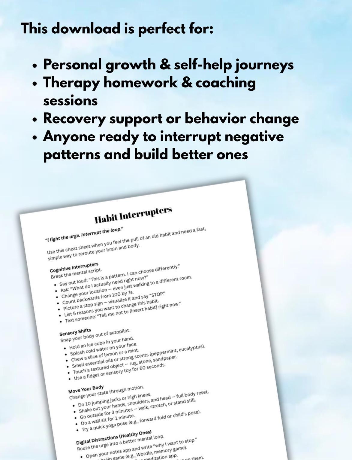 Stop the Habit Workbook | Break the Pattern Interrupters Habit Replacement Plan Behavior Change Recovery Support