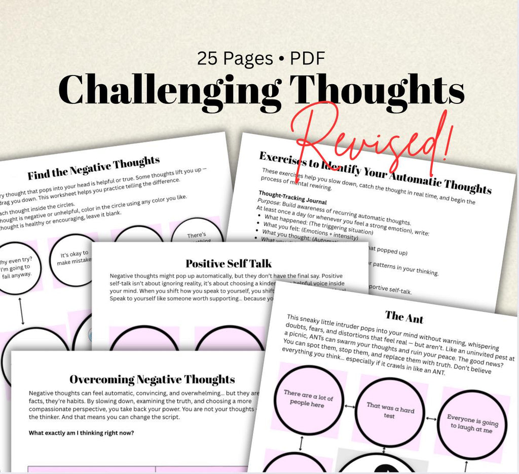 CBT Worksheets for Challenging Thoughts | Self-Care, Self-Awareness (PDF)