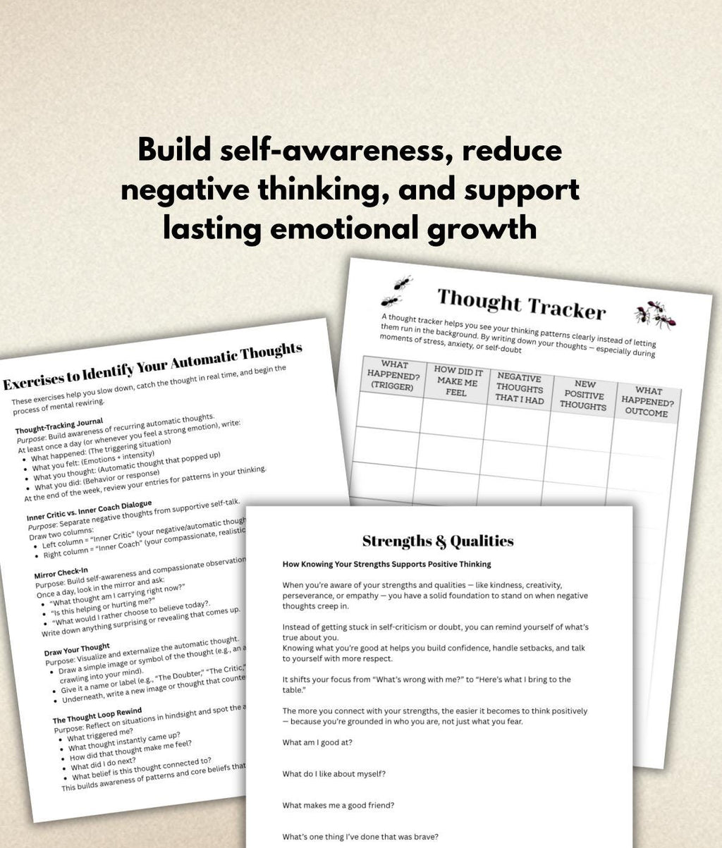 CBT Worksheets for Challenging Thoughts | Self-Care, Self-Awareness (PDF)