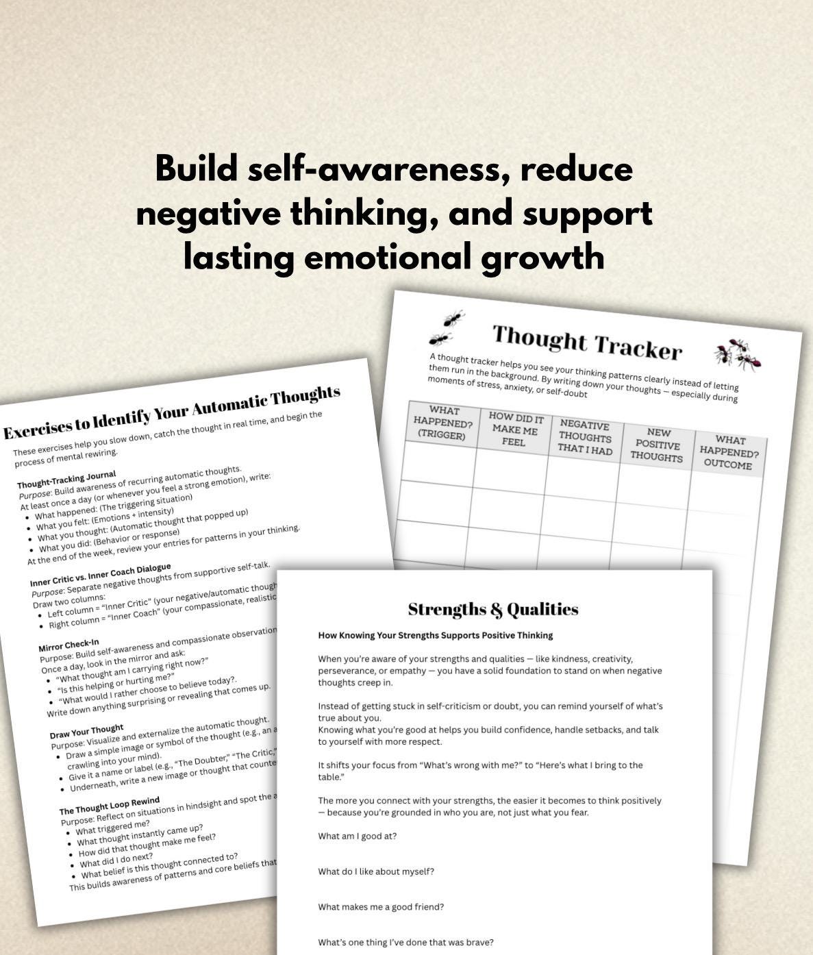 CBT Worksheets for Challenging Thoughts | Self-Care, Self-Awareness (PDF)