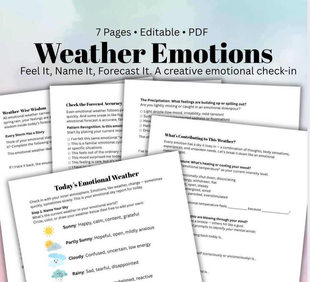 Feelings Forecast Mental Health WorksheetsEmotional Weather Check In Pages Daily Mood Tracker Therapy Printables