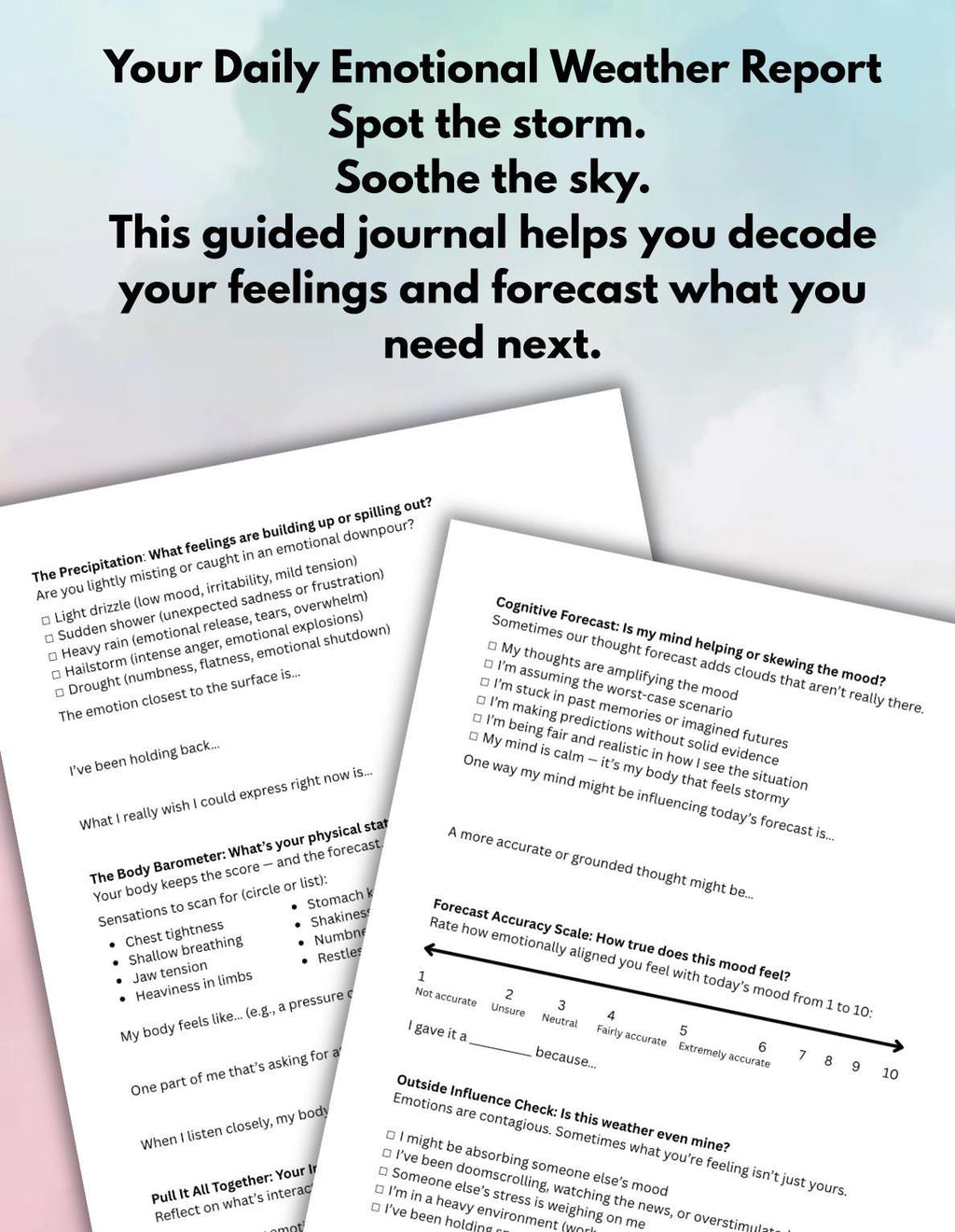 Feelings Forecast Mental Health WorksheetsEmotional Weather Check In Pages Daily Mood Tracker Therapy Printables