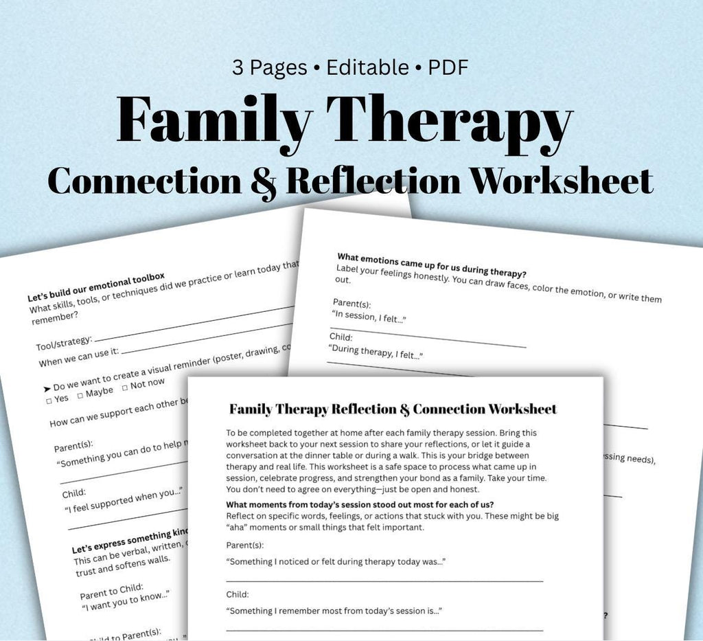 Family Therapy Reflection Worksheet Parent-Child After Session Activity  Printable Counseling Tool Therapist Homework