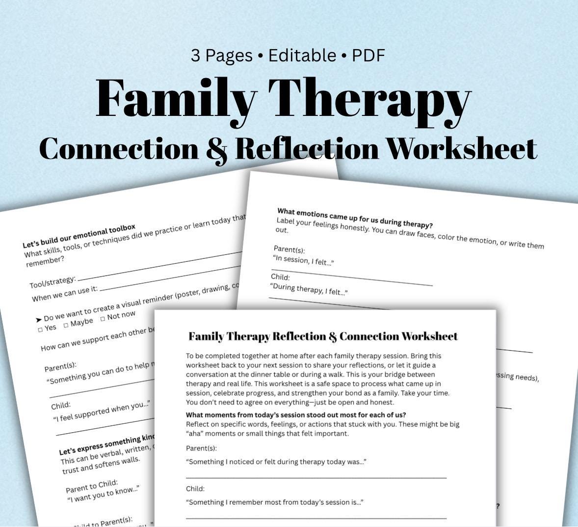 Family Therapy Reflection Worksheet Parent-Child After Session Activity  Printable Counseling Tool Therapist Homework