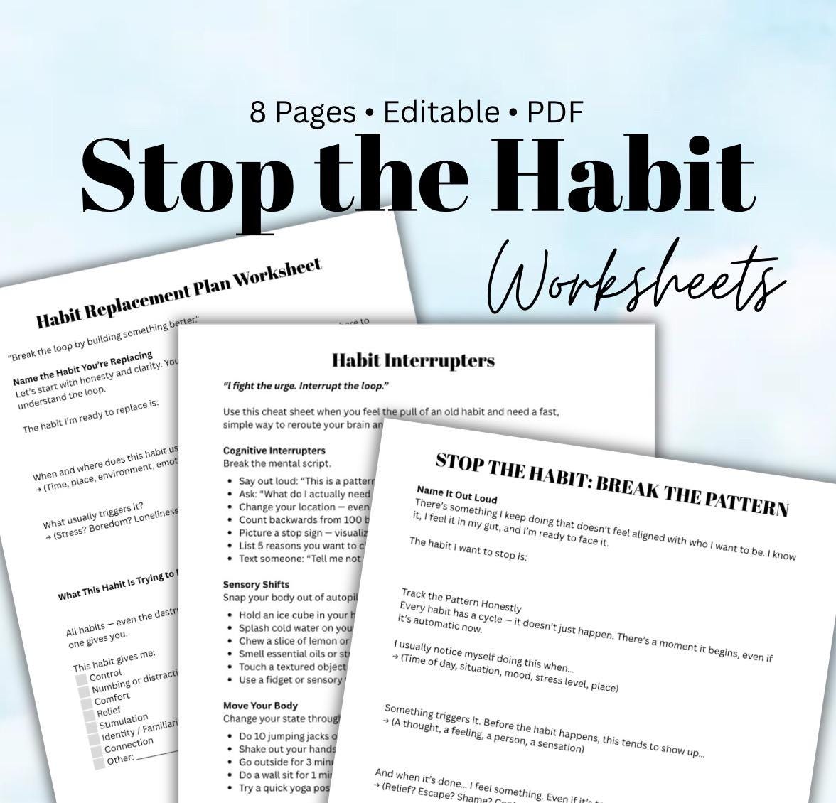 Stop the Habit Workbook | Break the Pattern Interrupters Habit Replacement Plan Behavior Change Recovery Support