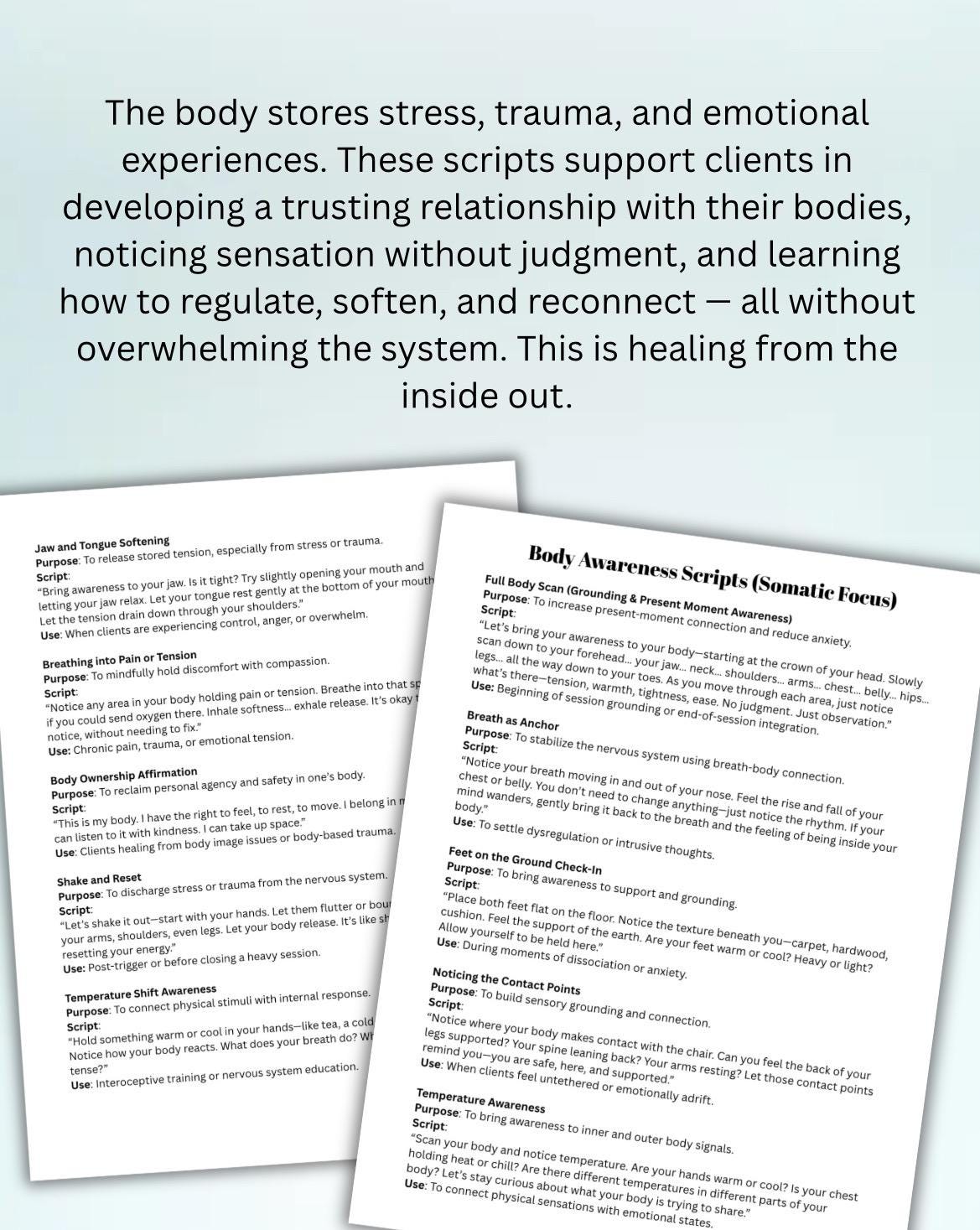 Somatic Body Awareness Scripts: Trauma Healing & Mindfulness Prompts (Digital Download)