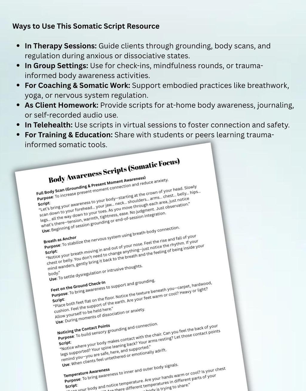 Somatic Body Awareness Scripts: Trauma Healing & Mindfulness Prompts (Digital Download)