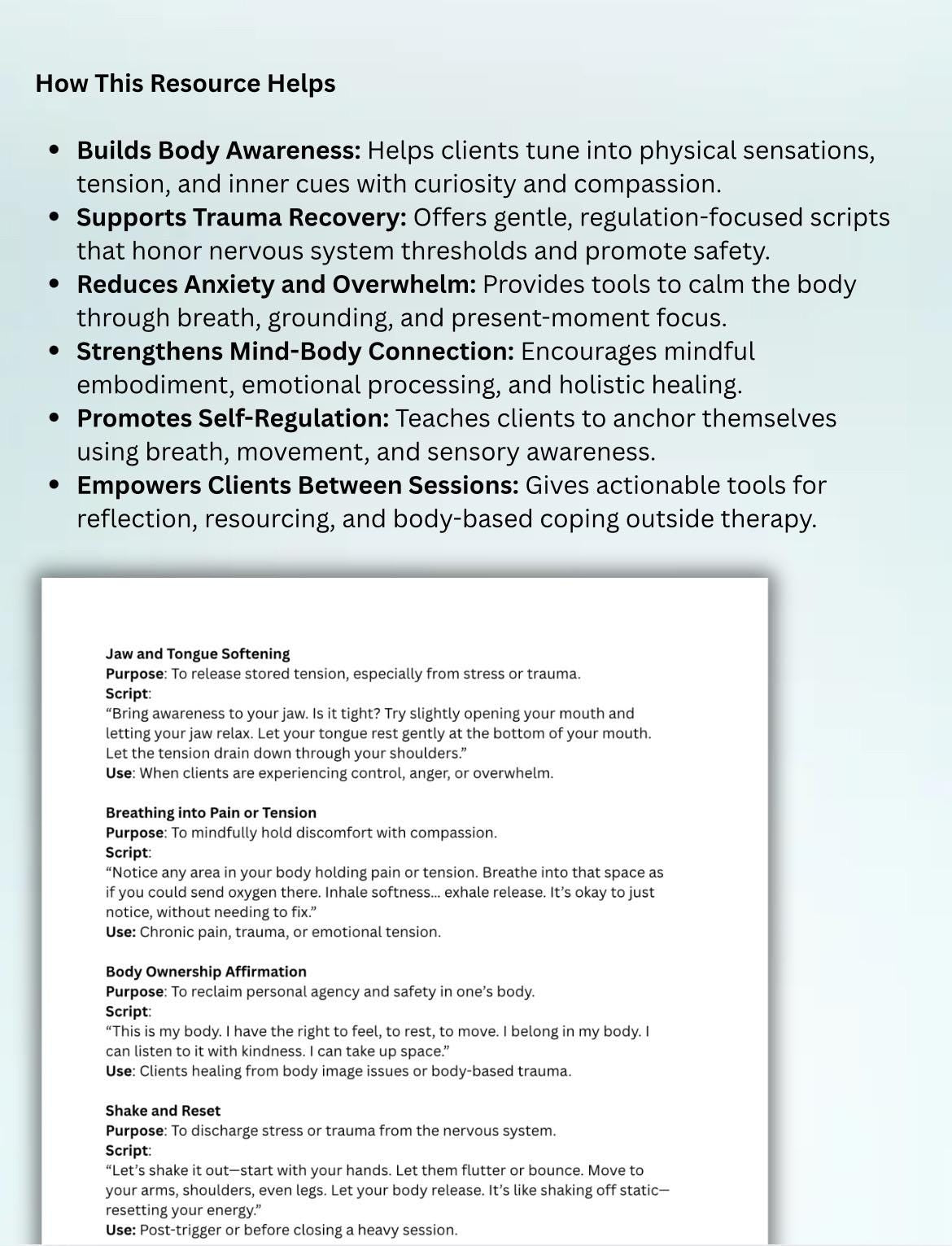 Somatic Body Awareness Scripts: Trauma Healing & Mindfulness Prompts (Digital Download)