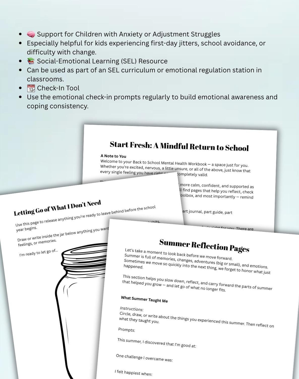 Back to School Mental Health Workbook: Coping Skills & Feelings Check-In (PDF Download)