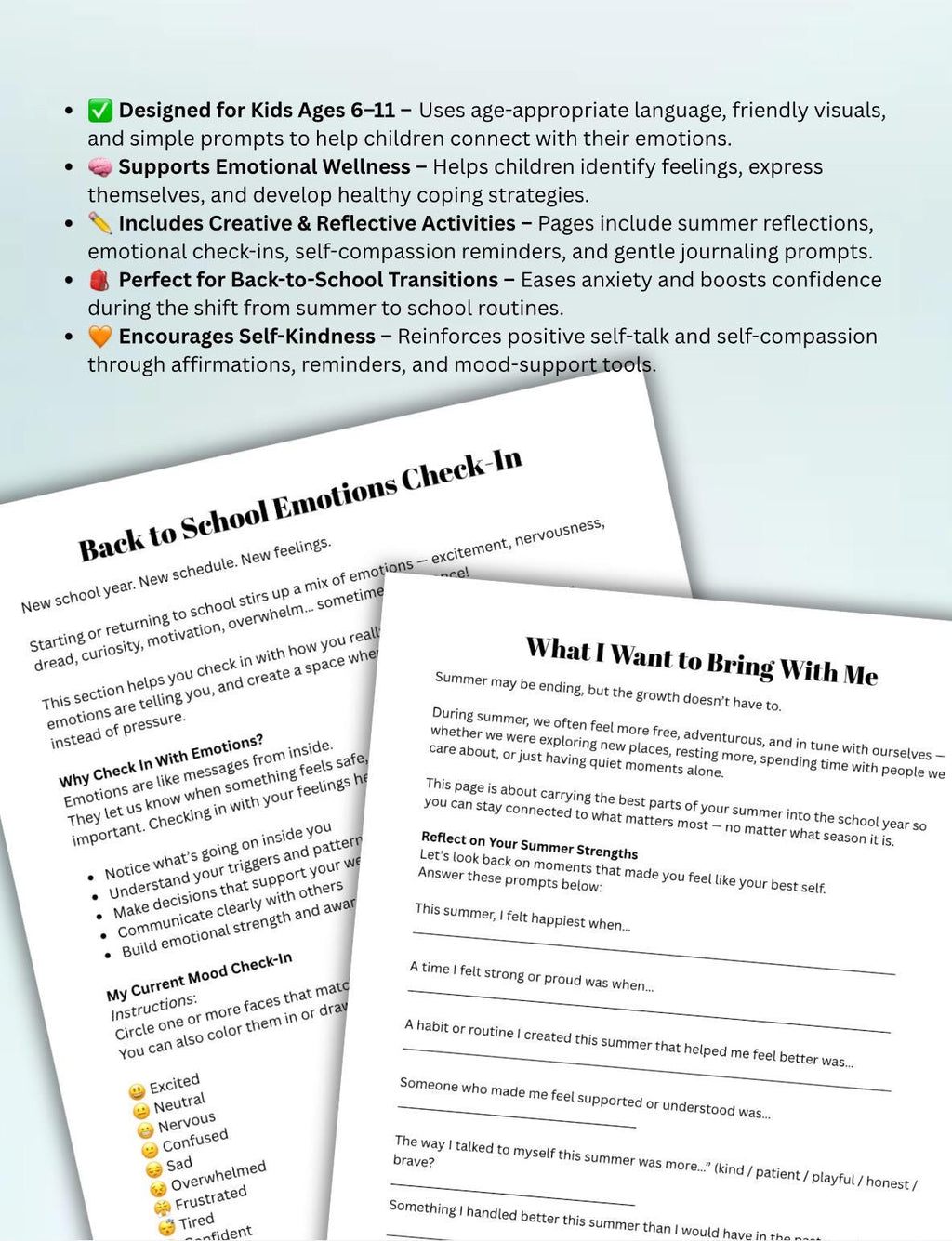 Back to School Mental Health Workbook: Coping Skills & Feelings Check-In (PDF Download)